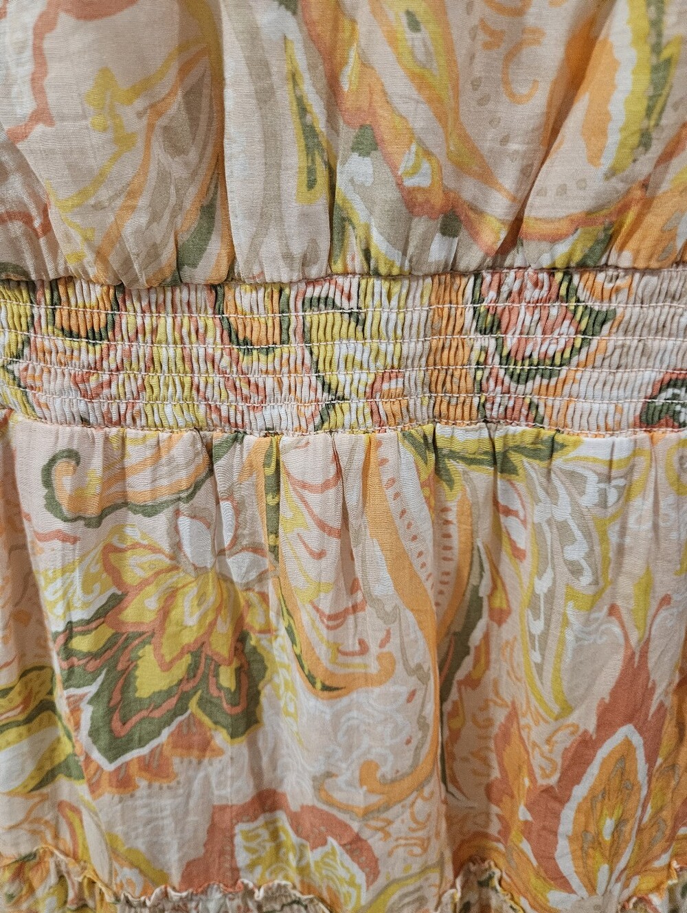 Cynthia Steffe Paisley Print Ruffled Midi Dress Pastel Orange Yellow PM - Picture 4 of 7